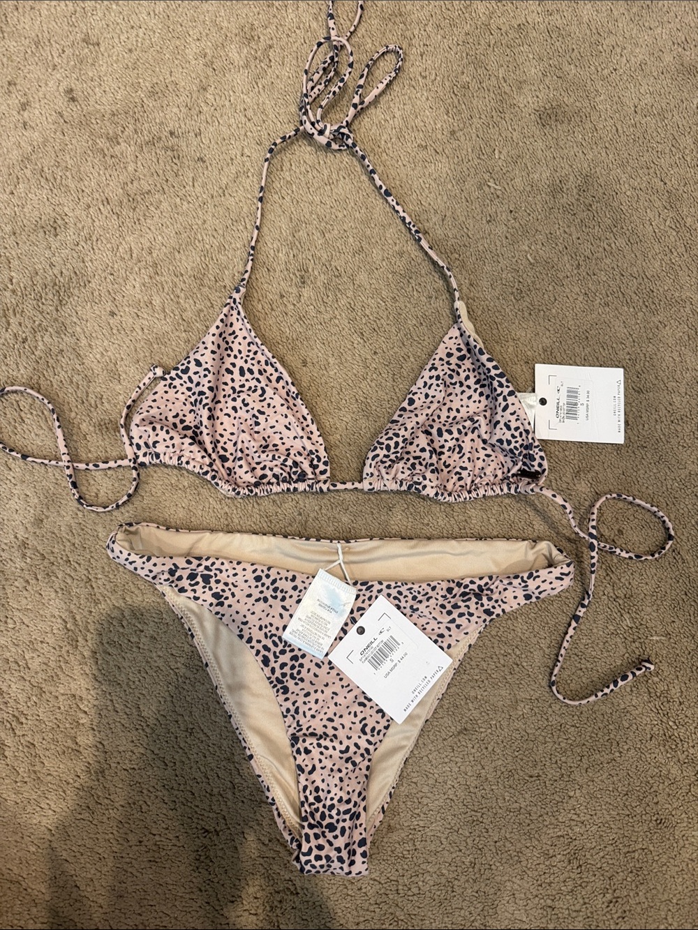 O'Neill Tan and Black Leopard Triangle Bikini